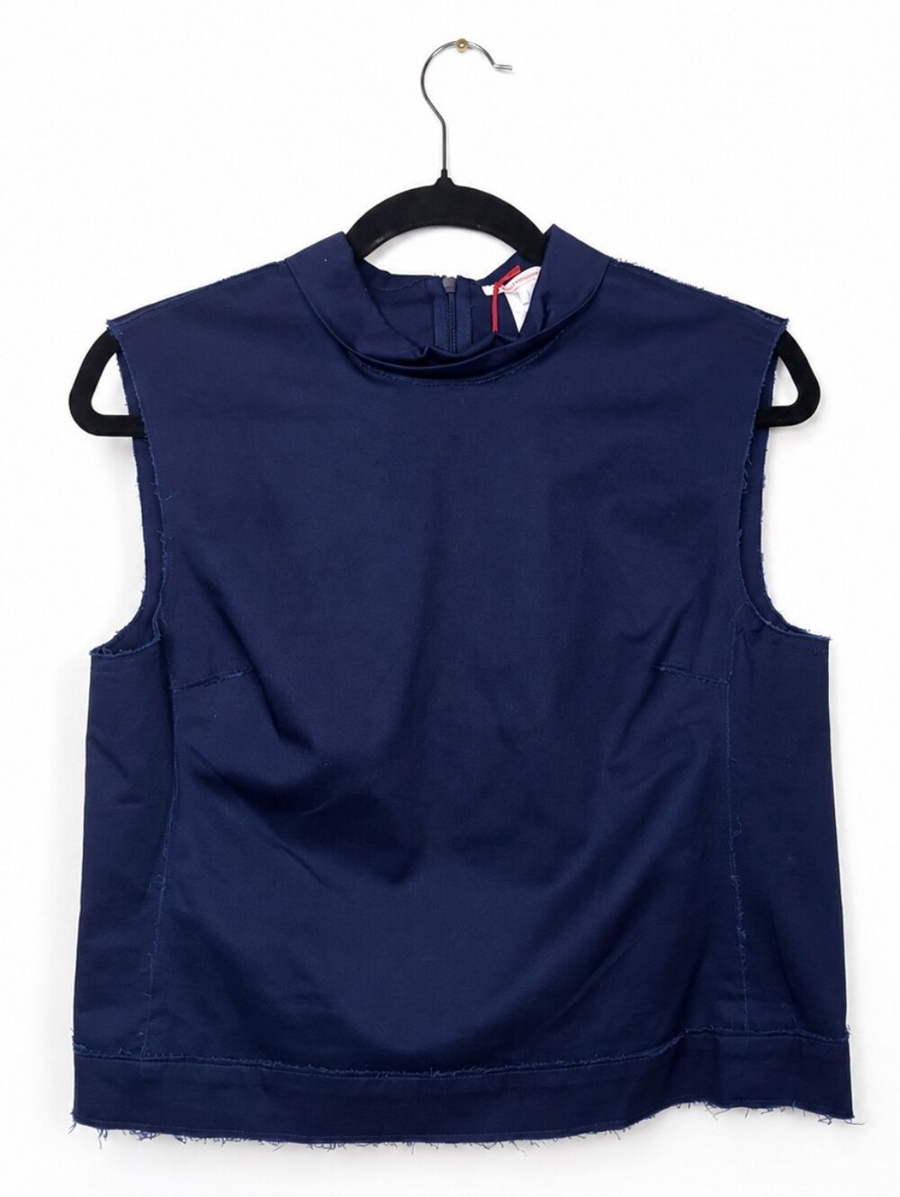 NWT Frances Valentine ColetteC Raw Edge Shell Top Navy Quiet Luxury Size Small